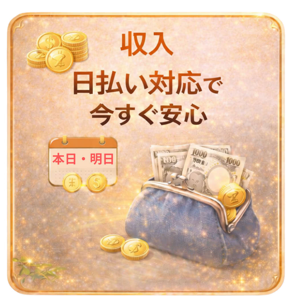 収入：日払い対応で今すぐ安心